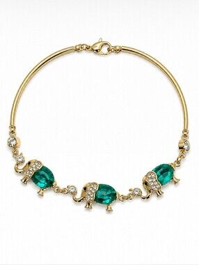 Dark Faceted Teal 18kt Gold Plated Puffed Lucky Elephant Segmented Bracelet NEW